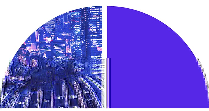 A graphic showing blue and purple light streaks forming a radiating pattern.